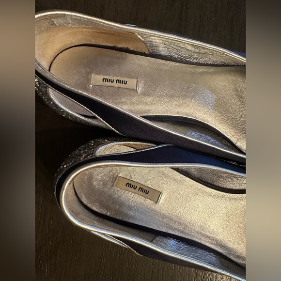 Navy blue Satin Miu Miu flats - Picture 5 of 6